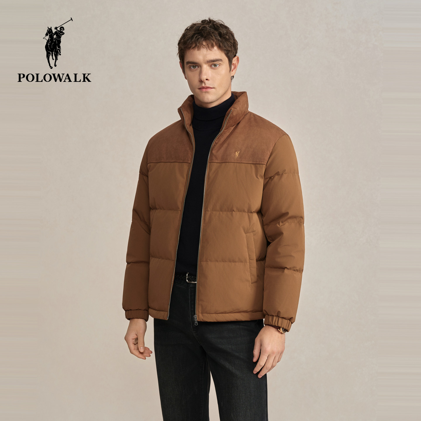 POLOWALK男式短款面包羽绒服2025冬季新品90鸭绒立领羽绒服外套,淘宝优惠券,粉丝福利购,淘宝优惠卷