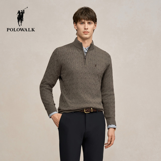 POLOWALK men's sweater 2025 autumn new product fashion cork stand collar slim pullover men's top