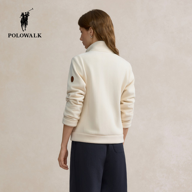 POLOWALK Women's Jacket 2025 Autumn New Arrival Velvet Stand Collar Top Simple Korean Style Women's Jacket