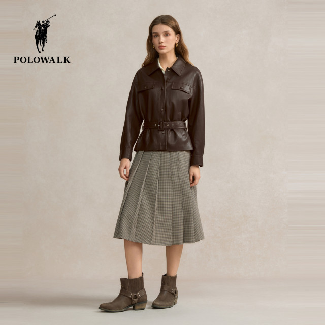 POLOWALK Women's Jacket 2025 Autumn New Retro Waist Lapel Commuter Casual Women's Jacket