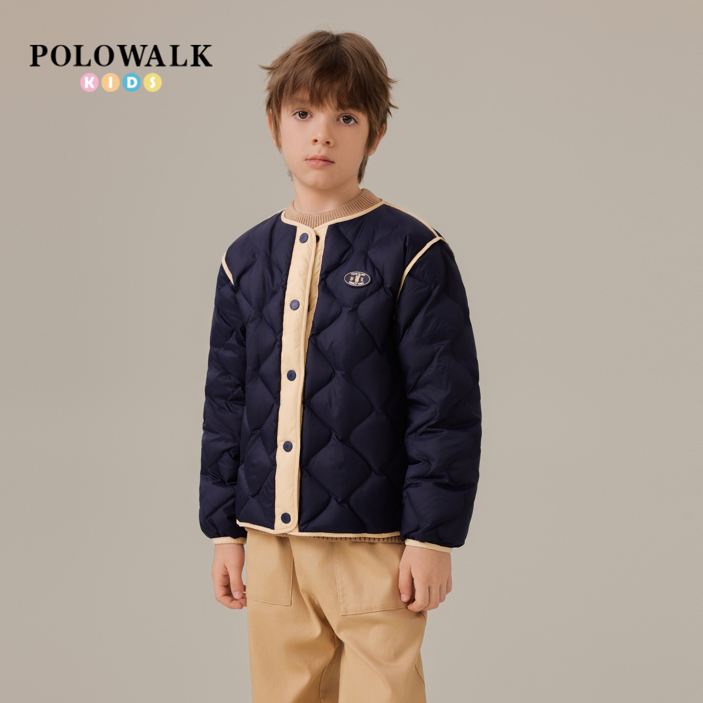 POLOWALK童装男女童羽绒服2025秋冬新品菱格时尚轻薄大童羽绒外套 - 图1