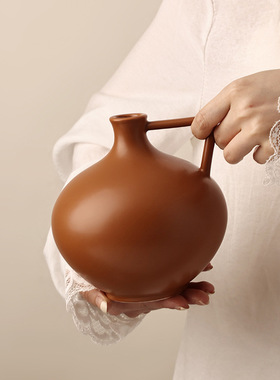 贝汉美复古陶瓷花瓶摆件中古风客厅插花高级感景德镇干花禅意花器