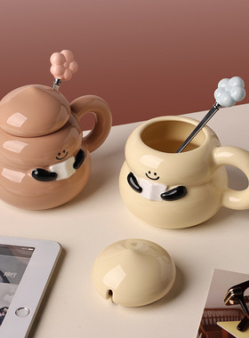 可爱卡通陶瓷马克杯带盖勺女生家用陶瓷杯子情侣咖啡办公室牛奶杯