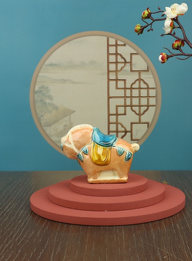 洛阳唐三彩文创小胖马办公室桌面摆件手工陶瓷工艺品旅游纪念送礼