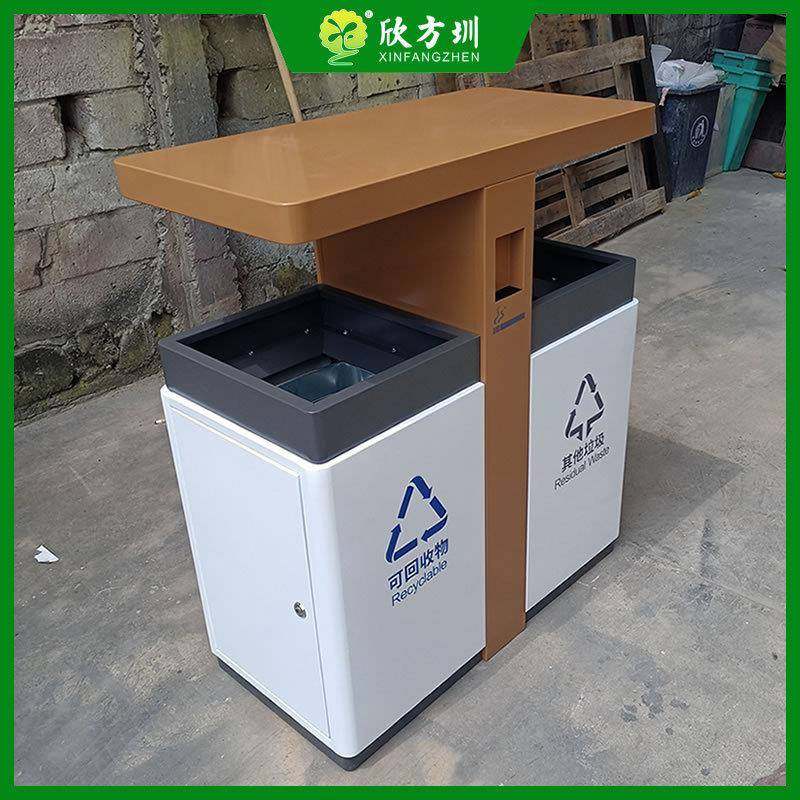 户外小区街道白色喷粉两连体双开门不锈钢分类垃圾桶金属果皮箱,淘宝优惠券,粉丝福利购,淘宝优惠卷