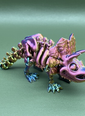 3D打印新款炫彩色骷髅三角龙摆件