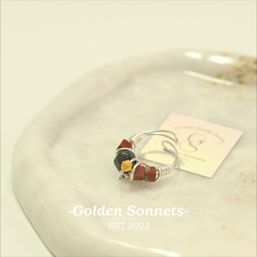 GoldenSonnets*复古红绿*原创天然石戒指小众个性开口圈手工戒指