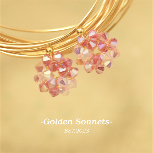 GoldenSonnets*粉梦樱花*原创粉色花环小众个性耳环手工耳饰气质