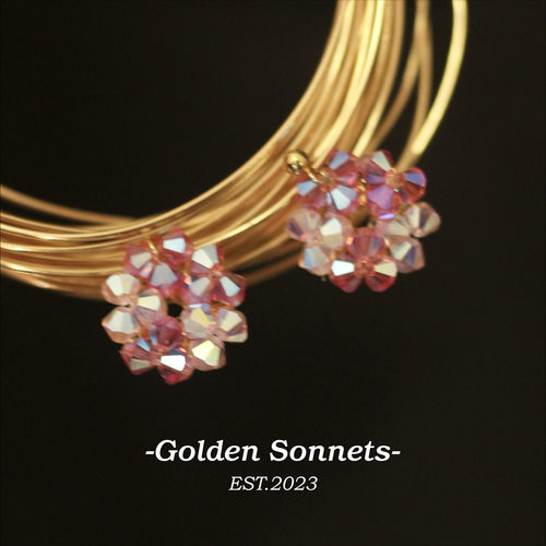 GoldenSonnets*粉梦樱花*原创粉色花环小众个性耳环手工耳饰气质