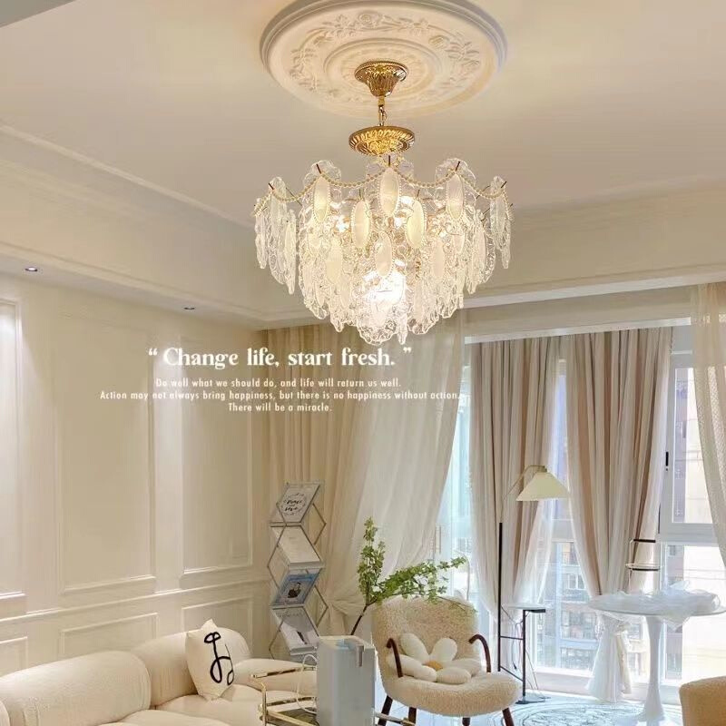 法式水晶吊灯创意玻璃时尚浪漫珍珠房间灯具轻奢温馨新款主卧室灯