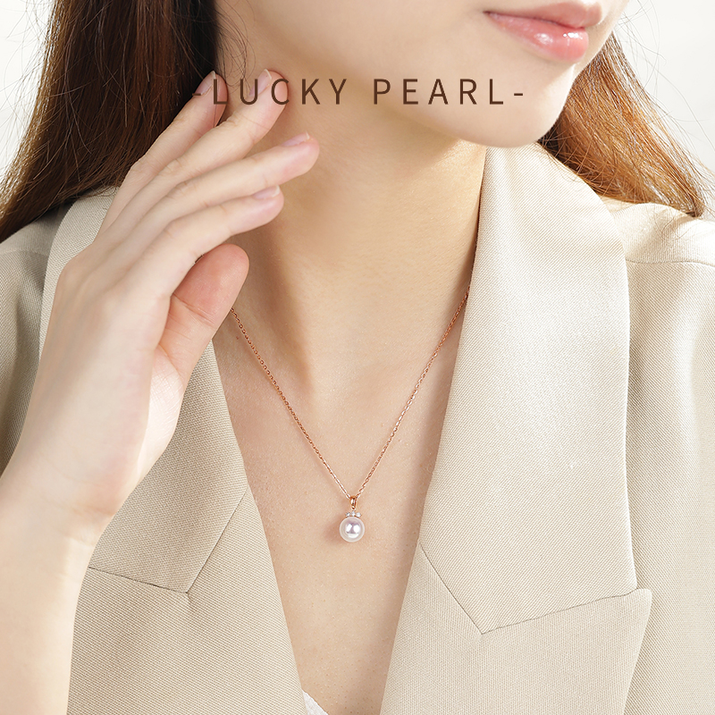 有幸akoya珍珠吊坠海水珍珠18金镶钻高级锁骨链项链送女友礼物