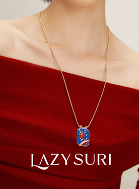 王冰冰同款.珐琅彩恋爱方牌项链