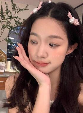 法式甜心珍珠蝴蝶结发夹女高级感