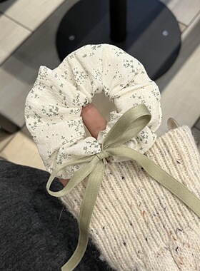 新款春夏豆沙纯棉蝴蝶结织带绿色清新碎花大肠发圈少女发绳头饰女