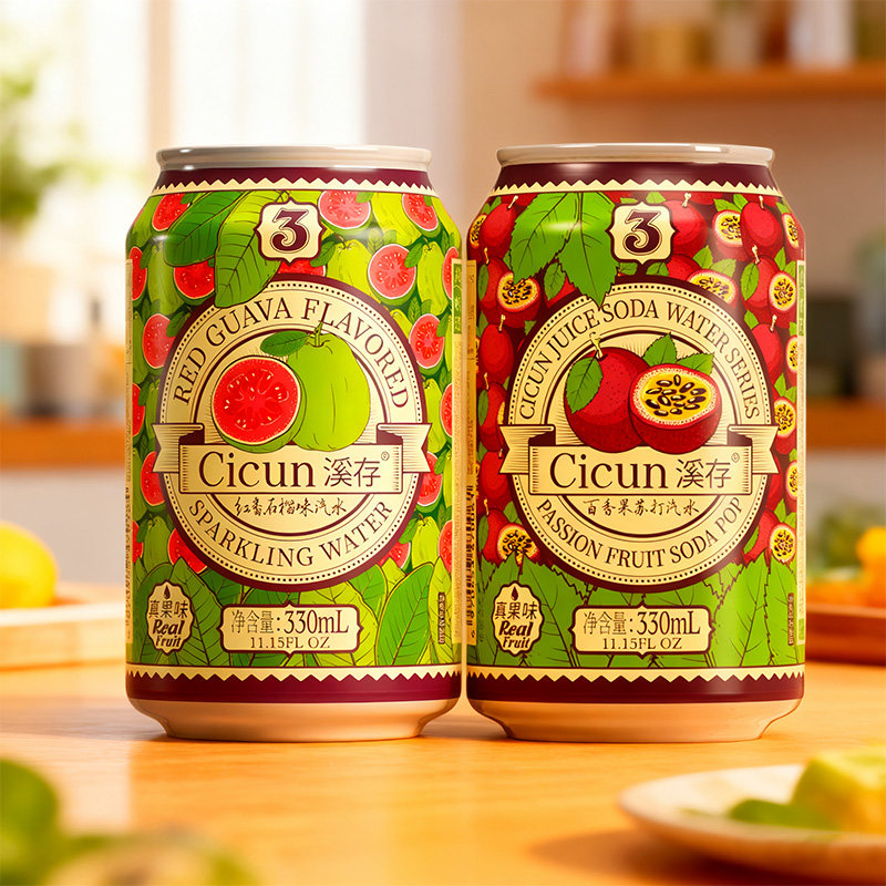 溪存苏打水真果汁口味气泡水碳酸汽水尝鲜装330ml*2罐装