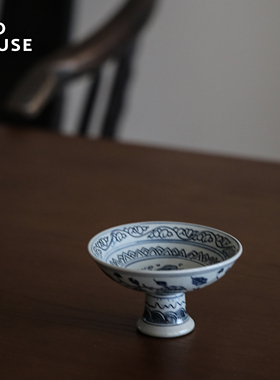 仿古做旧瓷器明青花中式果盘样板房摆件软装装饰