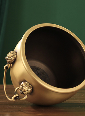 黄铜仿古故宫缸招家居客厅铜工艺品财狮头聚宝盆铜缸摆件乔迁礼品