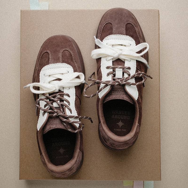 Wander around2025秋季新款棕色拼白厚底增高休闲鞋复古德训鞋女,淘宝优惠券,粉丝福利购,淘宝优惠卷