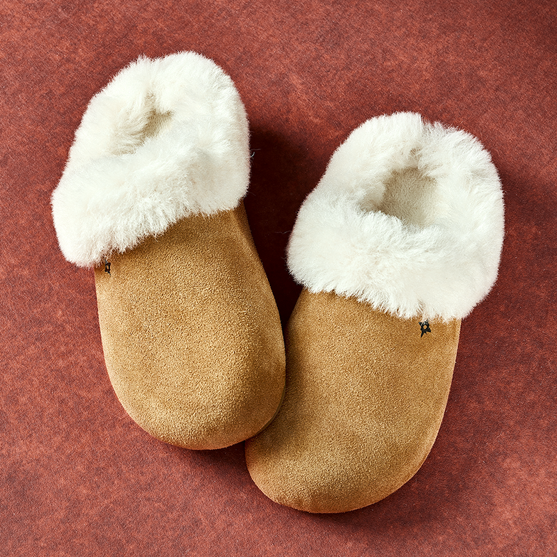 Wander around厚底增高牛皮绒面革加绒勃肯鞋复古休闲懒人毛拖女-图3