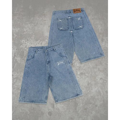 New Divin Street Geometry Graphic Embroidery Baggy Denim Sho - 图2