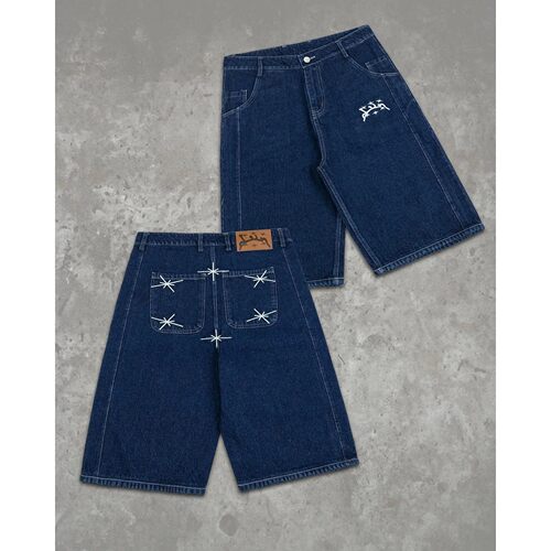 New Divin Street Geometry Graphic Embroidery Baggy Denim Sho - 图0
