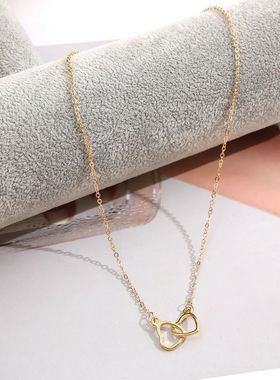 Simple Metal Hollow Double Heart Necklace for Women Creative