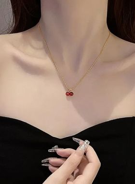 Little Wine Red Cherry Pendant Necklaces For Women Fashion P