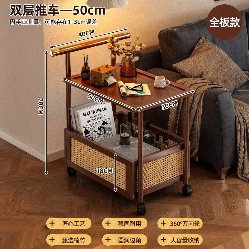 可移动复古小推车沙发边几客厅家用茶几侧边柜卧室床头藤编置物架,淘宝优惠券,粉丝福利购,淘宝优惠卷