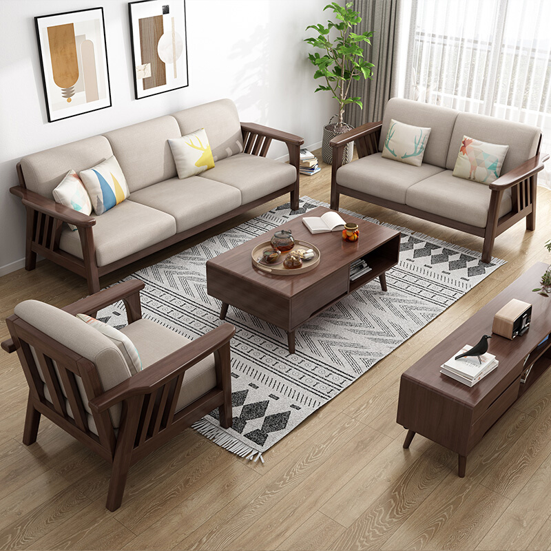 北欧全实木沙发现代简约小户型客厅布艺沙发组合贵妃转角原木家具
