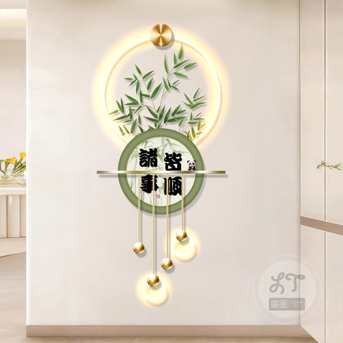 奶油风客厅玄关装饰画竹报平安壁画入户正对门挂画创意LED灯画 - 图3
