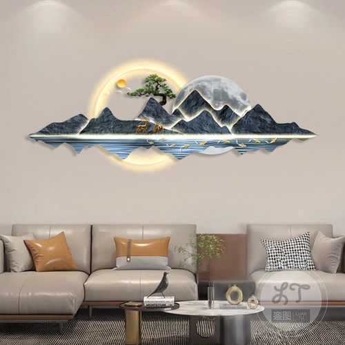 轻奢led带灯迎客松客厅装饰画沙发背景墙挂画简约现代高级感灯画 - 图3