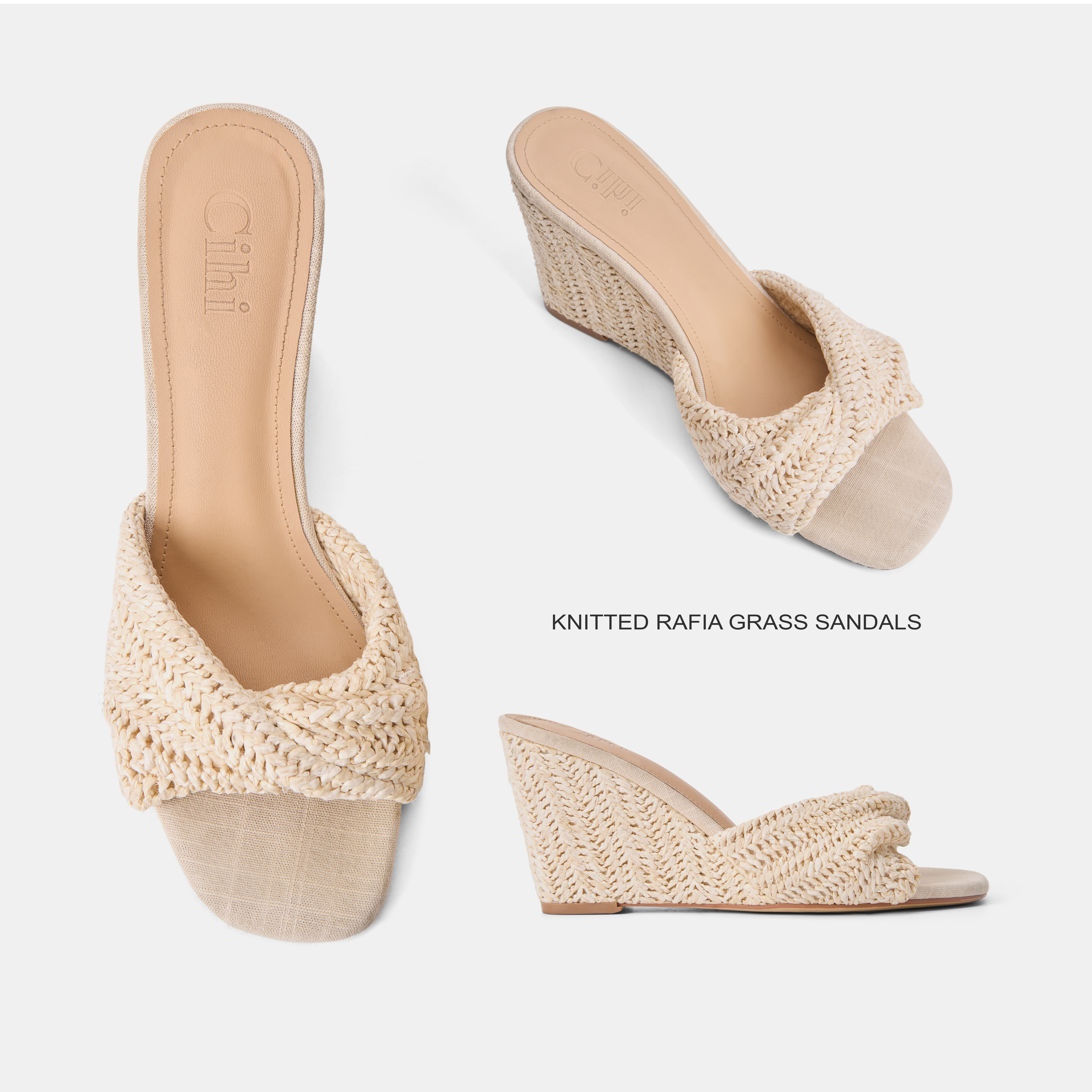 Cihi设计法式坡跟凉鞋女复古编织2025夏季新款露趾度假风外穿拖鞋
