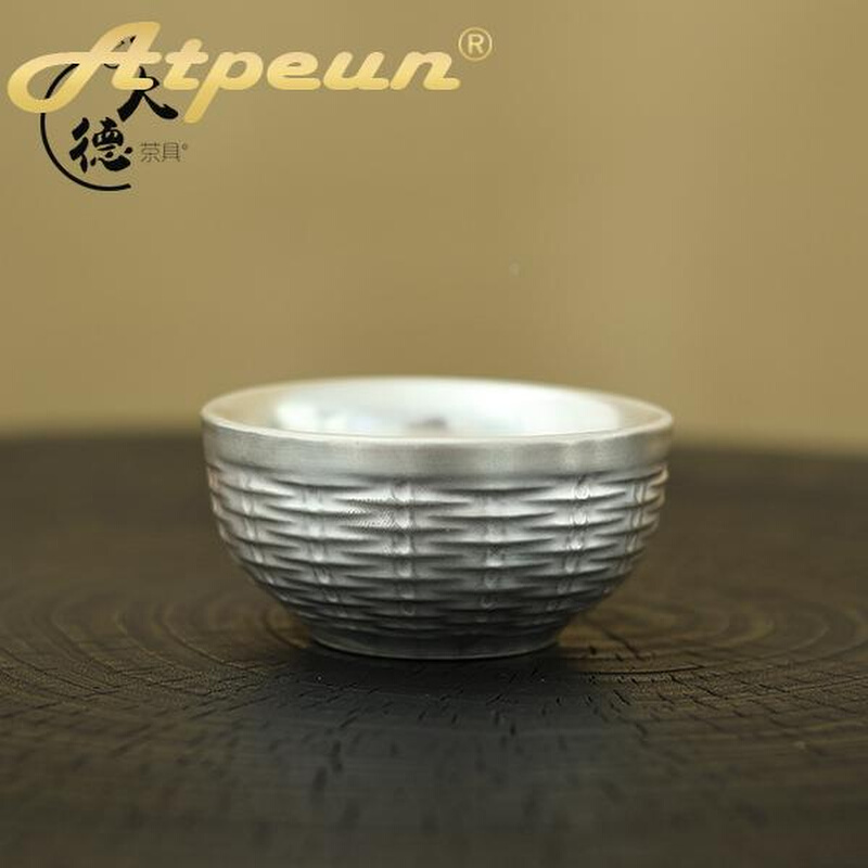 Atpeun藤编竹银壶纯银999鎏银泡茶壶日式家用纯手工功夫茶具盖碗 - 图3