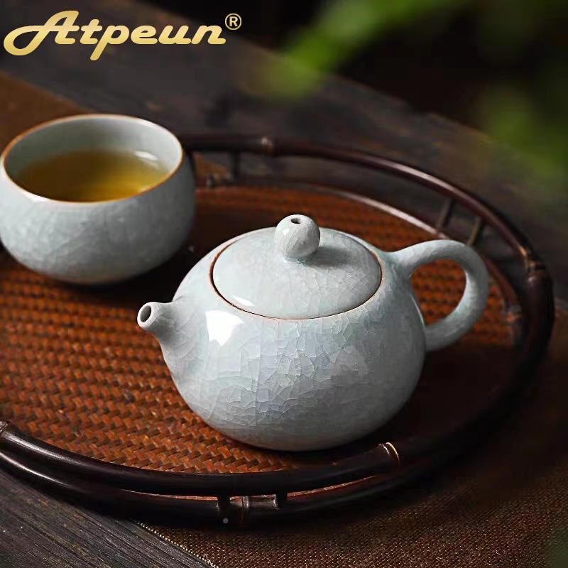 Atpeun汝窑三才盖碗茶杯开片可养陶瓷泡茶碗冰裂纹功夫茶具泡茶壶 - 图2