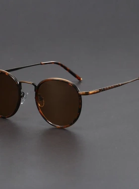 新款潮流太阳镜男士复古小圆框眼镜港风黑玳瑁墨镜女防紫外线近视