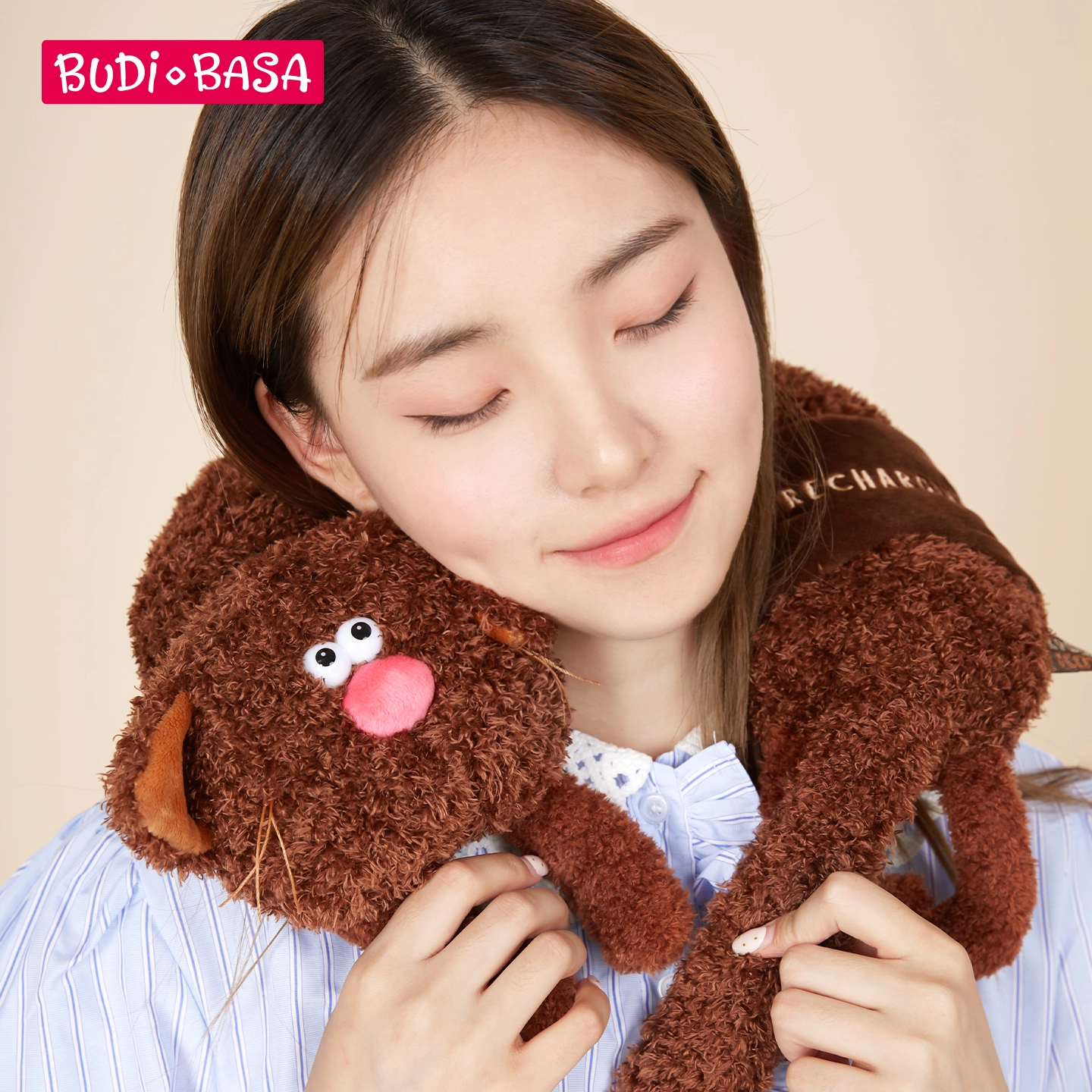 BUDIBASA巴迪宝思可爱咖啡猫颈枕开车坐车护颈枕U型枕眼罩二合一 - 图0