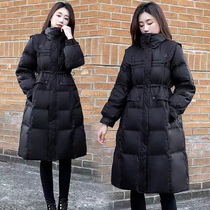 2023 new womens clothing winter repairs up to waist long down and down clothes women black display slim white duck suede jacket stand collar