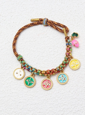 藏式五路财神桃花手链手工编织结手绳民族风五彩绳唐卡手串饰品