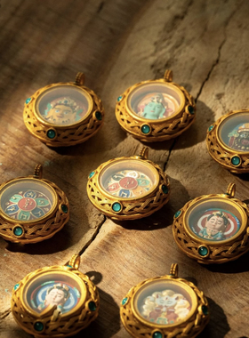 【纯手绘高定绿度母】唐卡手绘立体擦擦大黑天扎基五爷吊坠项链