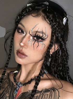 万圣节脸贴哥特风蜘蛛网妆容贴纸辣妹眼妆钻贴女生拍照出片小神器