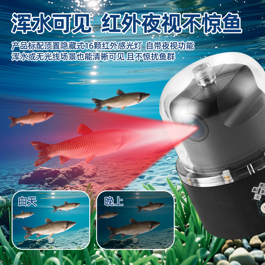 360度全景探鱼器水下高清摄像头可视钓鱼感温感深红外夜视看鱼器