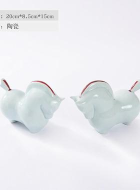 新中式陶瓷富贵马摆件青瓷样板间书房茶几书桌茶室博古架软装饰品