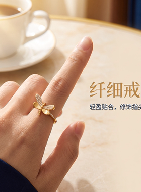 专注s925纯银精工！小蜻蜓戒指镶钻立体感轻奢高级小众设计师款
