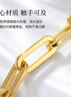 专注s925纯银精工！意大利工艺回形针项链锁骨链时尚简约金色男女