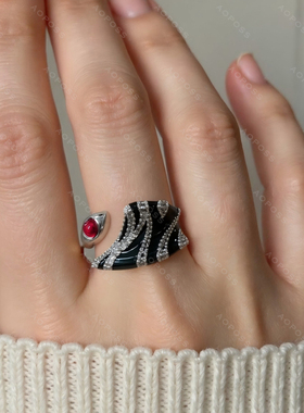 云纹斑马戒指女款原创设计黑白