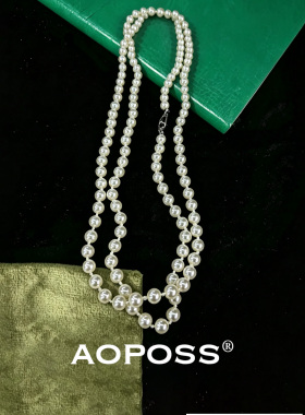 AOPOSS镀K金素白珠珠长款项链