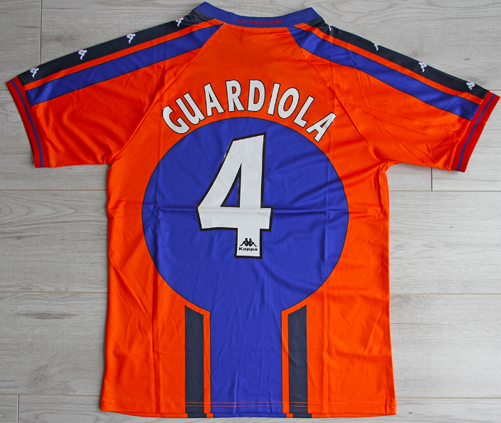 97 98 Retro Home Barcelona GUARDIOLA RONALDO Soccer Jersey - 图0