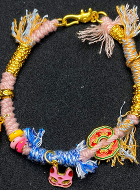 DIY原创越南沙金盘缠手链民族风藏式手编绳锤纹隔片手串全场包邮