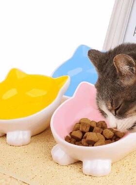 Cute Cat Ceramic Bowl Slanted Mouth Prevent Tipping Pet