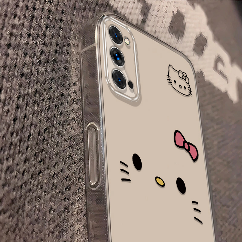 可爱kt猫适用OPPOReno4手机壳新款PDPM00防摔镜头全包男女带挂绳创意透明软壳保护套高级感时尚个性小众情侣 - 图2